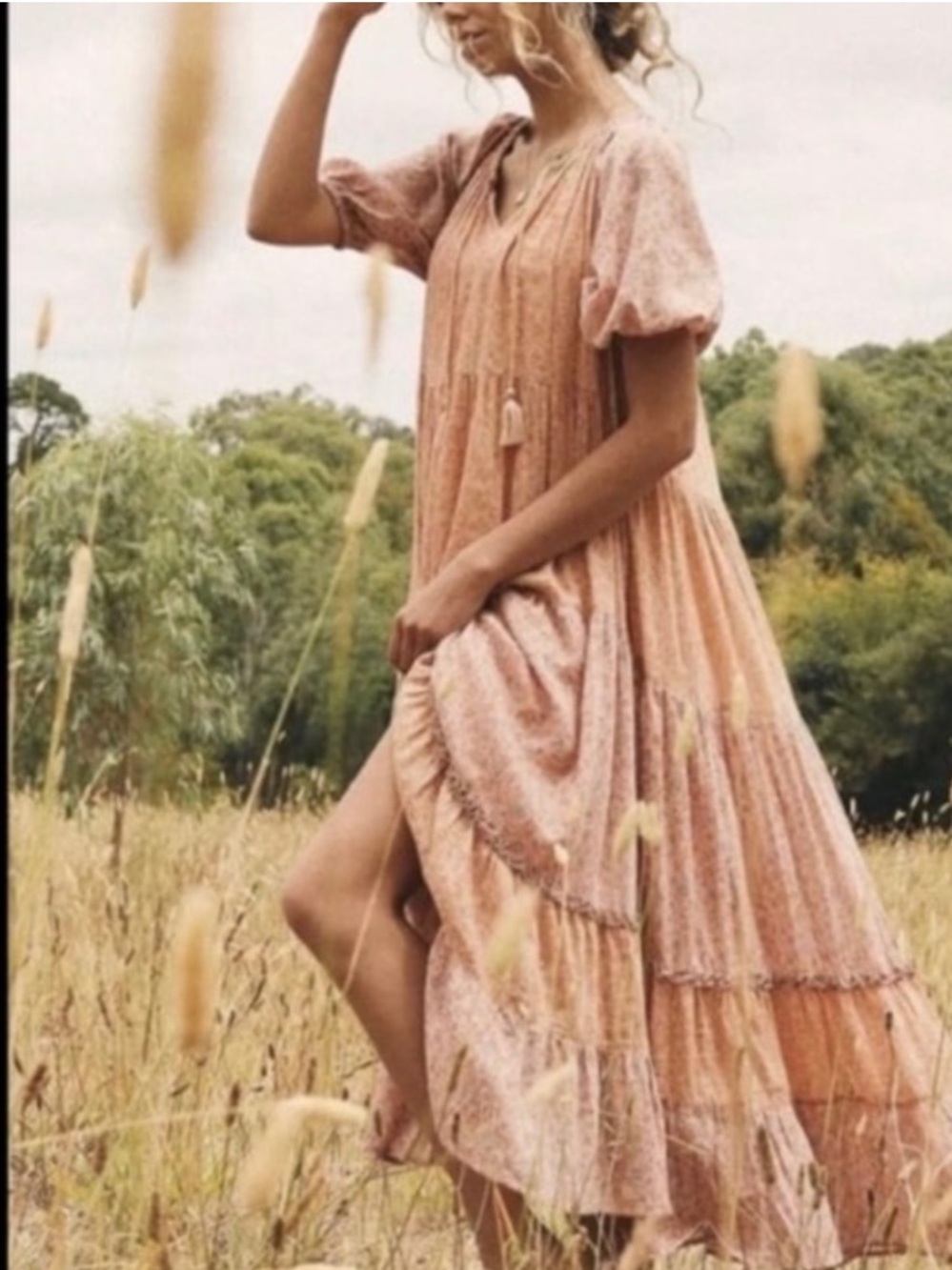 Spell Rae gown small Dusty Peach Tiered Maxi Dress